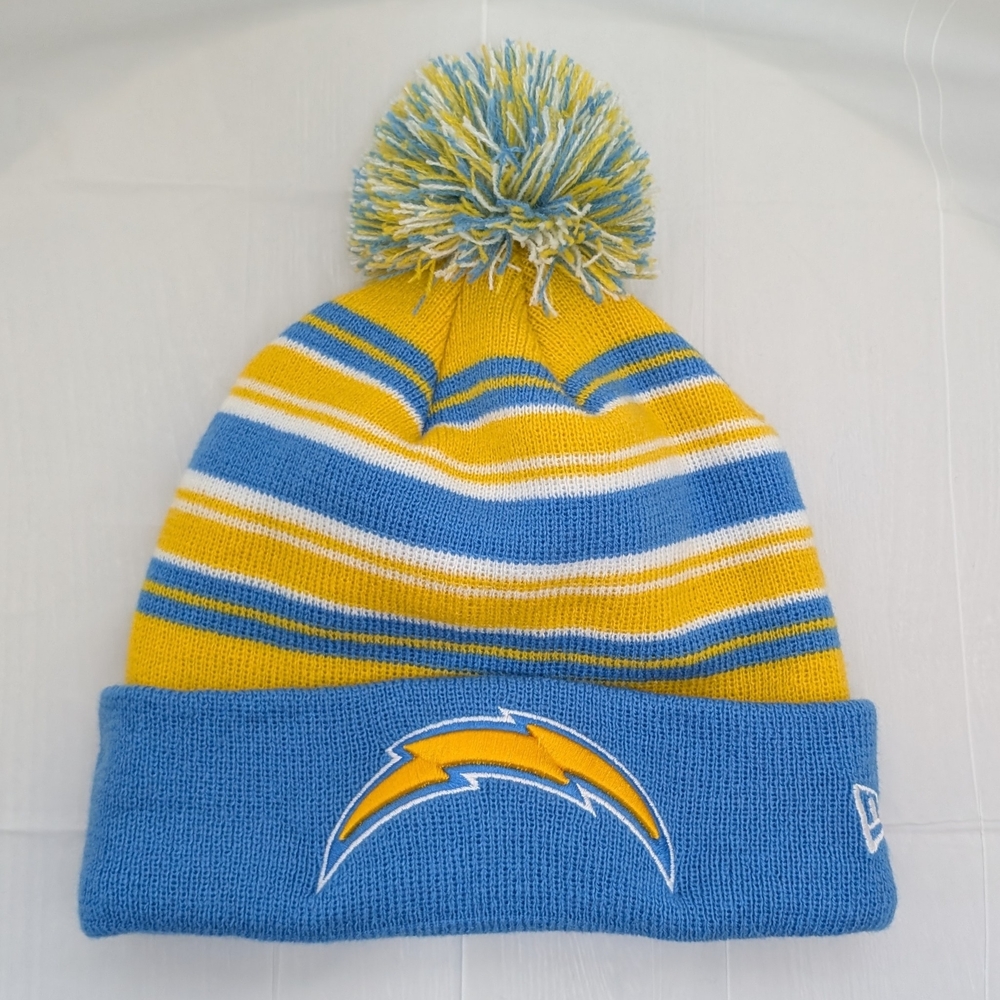 L.A. Chargers Striped Pom-Pom Beanie
